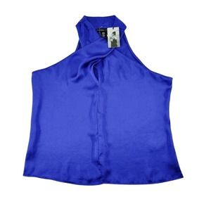 Sincerely Jules Elegant Royal Blue Satin Halter Top‎ Sleeveless Blouse Size S